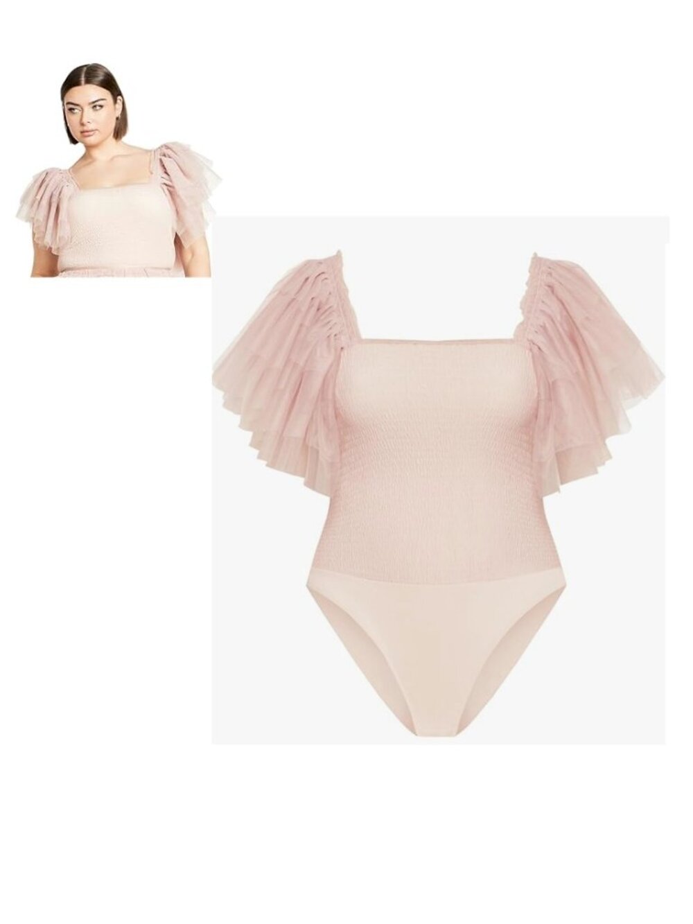 City Chic Azariah Shirred Tulle Sleeve Dusty Pink Bodysuit Size 22 New with Tags